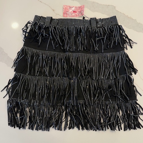 Huo Huo Dresses & Skirts - Huo Huo Womens Black Rhinestone Tiered Fringe Mini Skirt Size M 6659 New